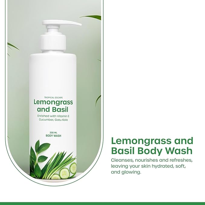 HS Lemongrass &amp Basil Body Wash Cleanses Nourishes and Refreshes | Hydrates and Softens Skin | Natural-Glow | 200ml.