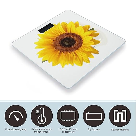 Sunflower Isolated Scale with LCD Easy-to-Read Anti-Slip Weight Digital Bathroom Scale Precision Weighing Scales Sturdy Tempered Glass Body Weight Scales for Daily Use