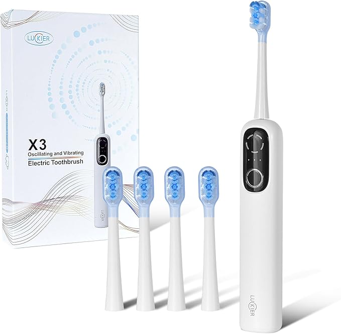 Rechargeable Travel Electric Toothbrush Oscillation and Vibration 60° Wide Angle Vibration 1500mAh Battery 4 Brush Heads IPX7 Waterproof Type-C Fast Charging - 5 Modes with Smart Timer