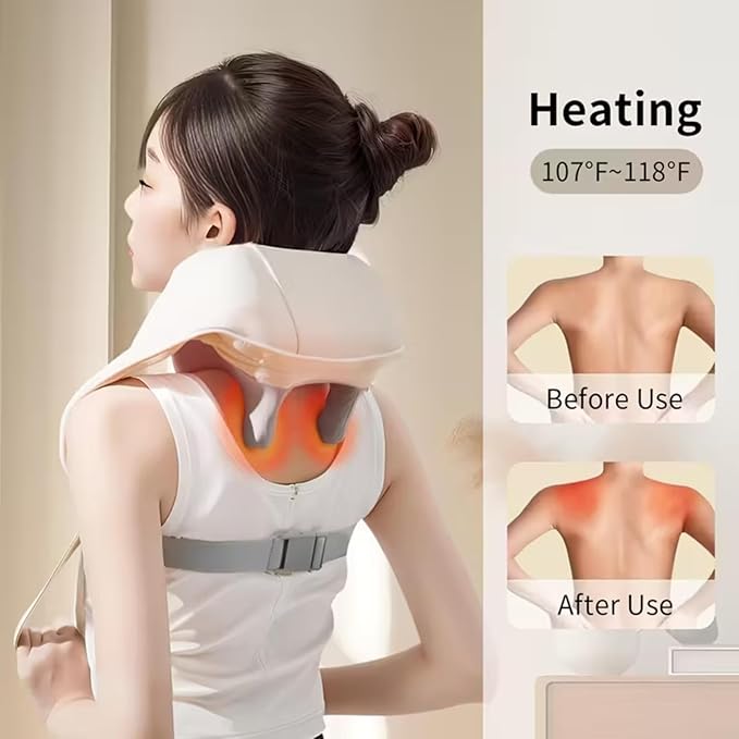 Shoulder Massager Portable Rechargeable 6D Shiatsu Neck and Shoulder Massager with Heat Deep Tissue Back Massager for Pain Relief &amp Relaxation (Cream White)