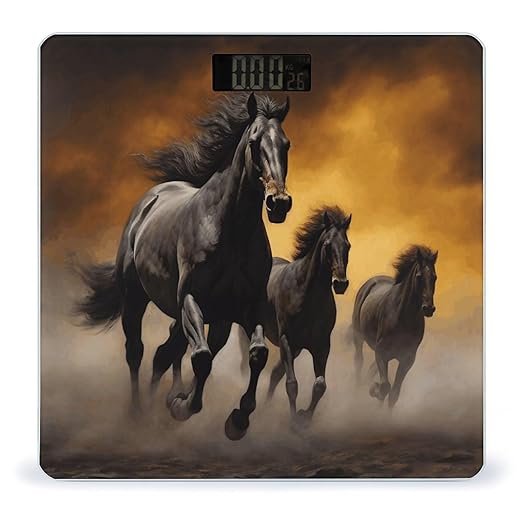 Running Black Horses Bathroom Scale Large LCD Backlight Display Digital Scale Rounded Corners Body Scales Automatic Power On/Off Bathroom Scales for Home Bedrooms
