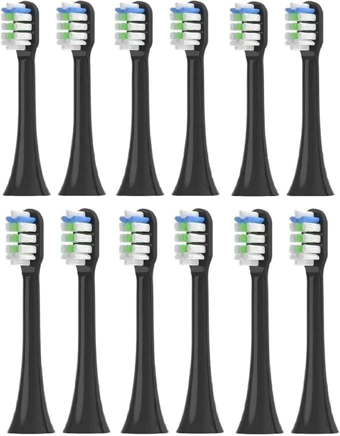 12PCS Replacement Brush Heads Compatible for V1/X1/X3/X5/X3U/X3PRO/v1/v2 Sonic Electric Toothbrush Soft(Black B)
