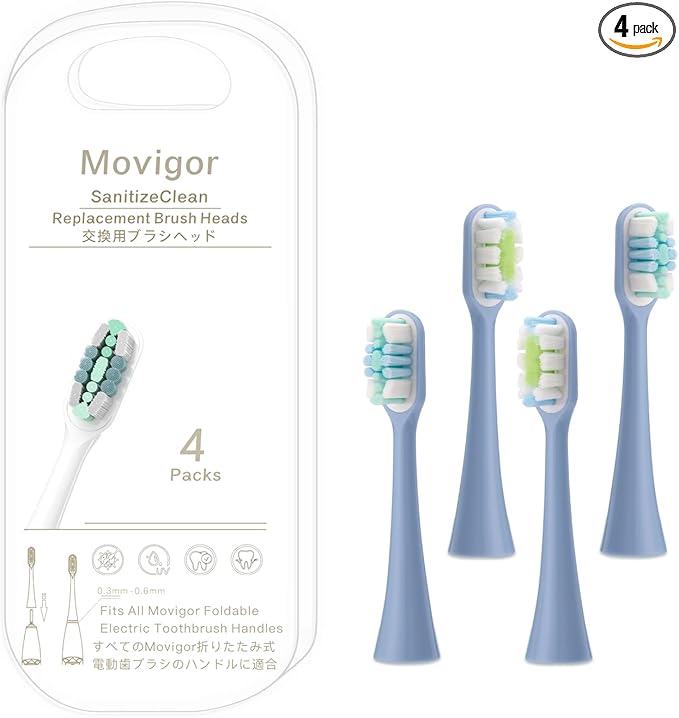 SanitizeClean and Self-Cleaning Toothbrush Heads Fits Foldable Electric Toothbrush Handles 4 Packs Blue AR-V-07