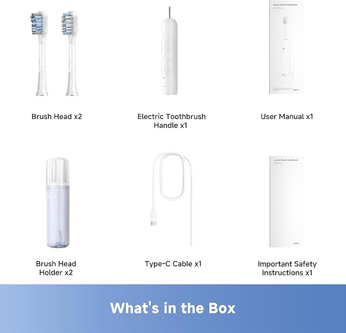 Mova Fresh SweepDrive Electric Toothbrush Rechargeable Electric Power Toothbrush for Adults Intuitive Pressure Sensing 3-in-1 Replacement Brush Head with Holder 30 Days of Battery Life White