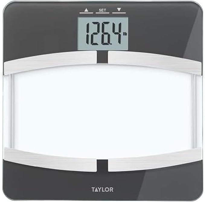 Taylor Digital Glass Body Composition Scale Bathroom Scale for Body Weight Measures Body Fat Body Water Muscle Mass Bone Mass &amp BMI 4-User Recognition FSA HSA Eligible 400 lb Capacity Bl