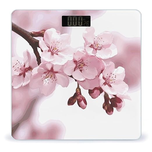 Digital Bathroom Scale for Body Weight Scale with Bright LCD Display High Accuracy Step-On Technology Auto On/Off Cherry Blossom Digital Scales 400 Lbs /180kg