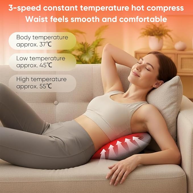 3-in-1 Electric Back Massager with Vibration &amp Traction: Smooth Spine Triple Fusion Back Massager Pillow - Stress Relief for Home Office and Travel (Light Gray)