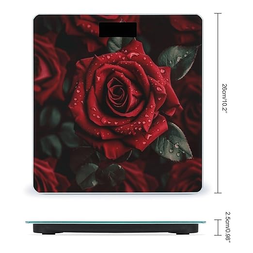 Red Rose Bathroom Scale Large LCD Backlight Display Digital Scale Rounded Corners Body Scales Automatic Power On/Off Bathroom Scales for Home Bedrooms