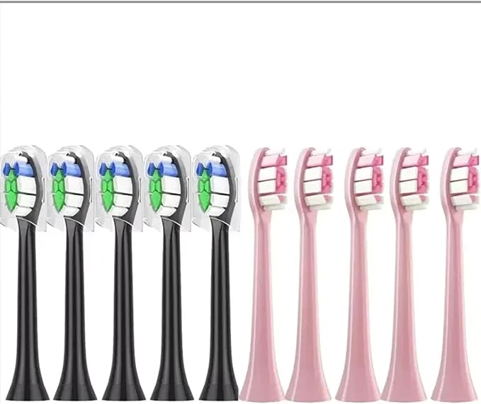10PCS Brush HeadsCompatible for Philips H X3/6/8/9 Series Electric Toothbrush Vacuum Sealed Packaged Replacement Toothbrushes(5 Black-5 Pink)