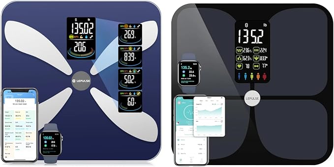 Smart Scale for Body Weight and Fat - Weight Scale with Large Display LEPULSE Body Fat Scale with BMI Body Fat Muscle Mass Body Composition Monitors Bathroom Scale