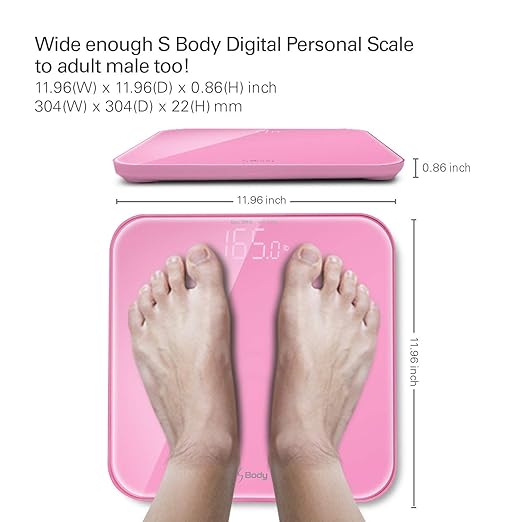 VisionTechShop S Body High Precision Ultra Wide Digital Body Weight Bathroom Scale up to 396lb/180kg Super-Clear Large LED DisplayStep-On Technology Pink