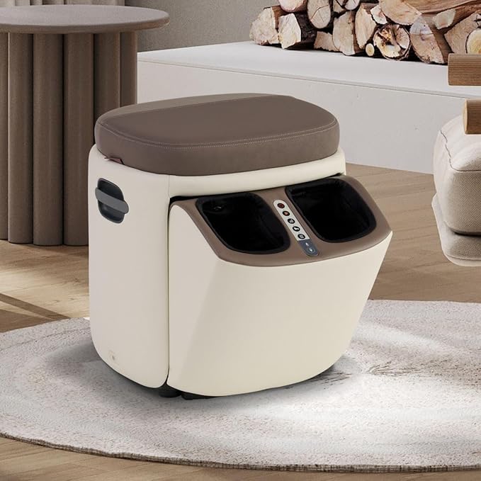 Human Touch Reveal Foot &amp Calf Massager Ottoman - Heated Air Compression 3 Auto-Massage Programs &amp Adjustable Intensity for Stress Relief Plantar Fasciitis &amp Circulation - Includes 1-Ye