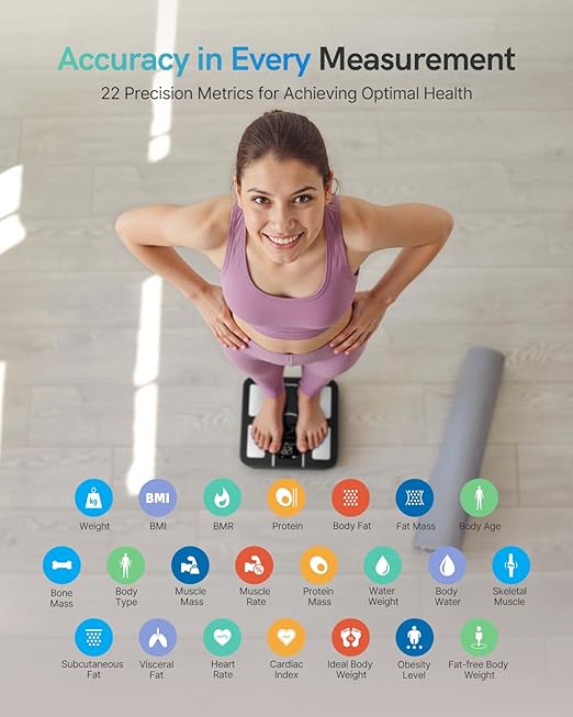 Scale for Body Weight FSA&ampHSA Eligible Smart Scale with 9-in-1 VA Display Bathroom Scale with 22 Body Metrics Heart Rate BMI Body Fat Muscle Mass Compatible with iOS &amp Android