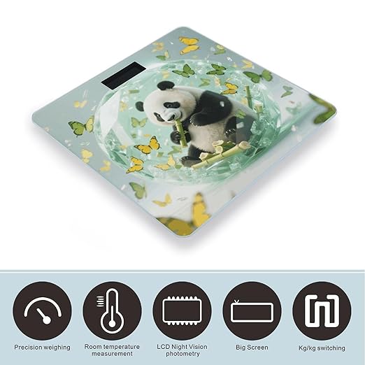 Green Crystal Storm Panda Weight Scale Cute Bathroom Scale for Body Highly Accurate Digital Weighing Machine for People Compact LCD Display Scales with Sturdy Toughened Glass Scales