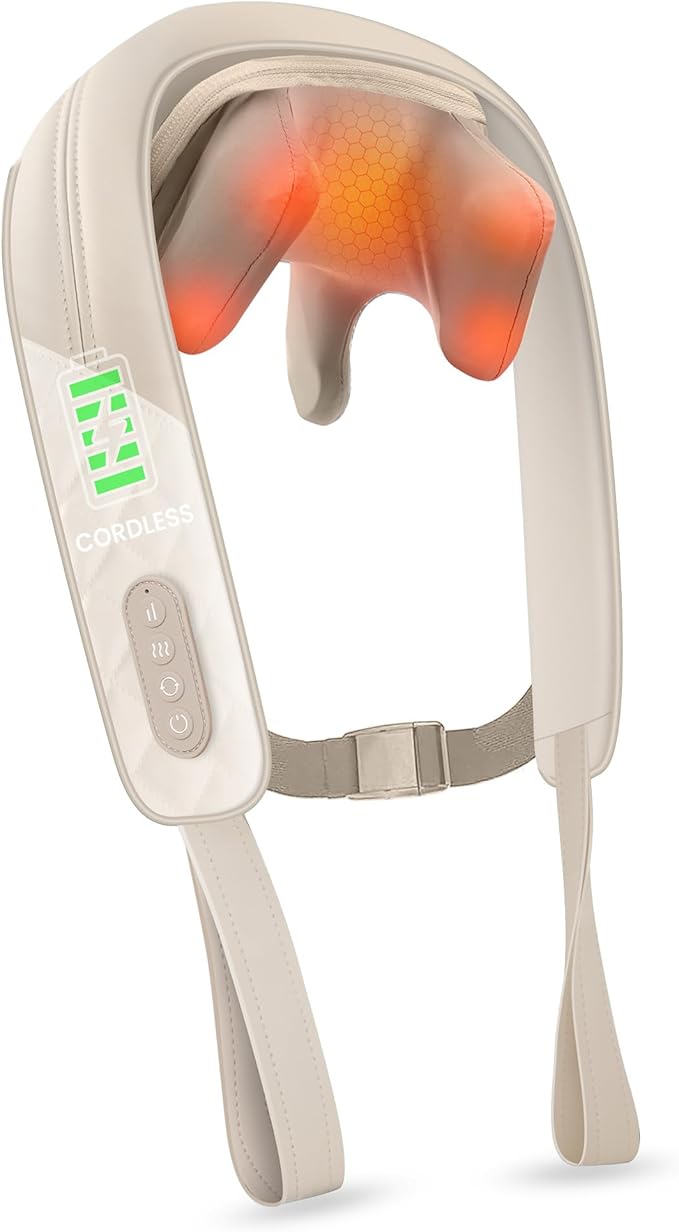 Snailax Cordless Neck Massager with Heat Shiatsu Neck and Shoulder Massager for Deep Tissue Kneading Back Massage Pillow for Leg Body 2 Heating Levels Gifts for Men Women