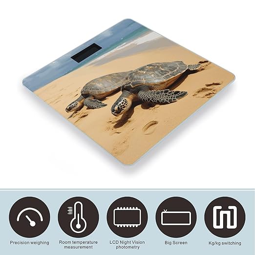 Turtles on The Beach Digital Bathroom Scale for Body Weight with High Precision Digital Weighing Scale with BMI Clear LCD Display and Step-On Measures Weight Up to 180kg