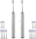 Electric Toothbrush for Adults 2 Pack Rechargeable Sonic Electric Toothbrush Cordless Battery Operated Toothbrush with 5 Modes 16 Brush Heads Travel Toothbrush Set (2PCS White)
