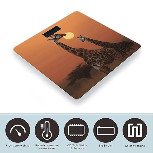 Giraffe at Sunset Weight ScaleClear LED Display Bathroom Digital Weighing ScaleTempered Glass Digital Bathroom Scale for Body Weight Capacity Up to 400 Lbs