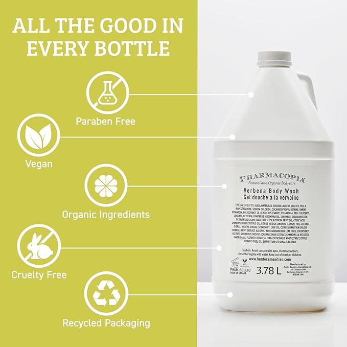 Pharmacopia Hotel Verbena Body Wash – Moisturizing Shower Gel with Natural &amp Organic Ingredients – Vegan Bodywash for Men &amp Women 128 oz
