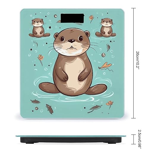 Cartoon Cute Otter Scale for Body Weight Safe Rounded Corners Tempered Glass Digital Bathroom Scale LED Display 400lb Capacity Weight Scales with High Precision Sensors