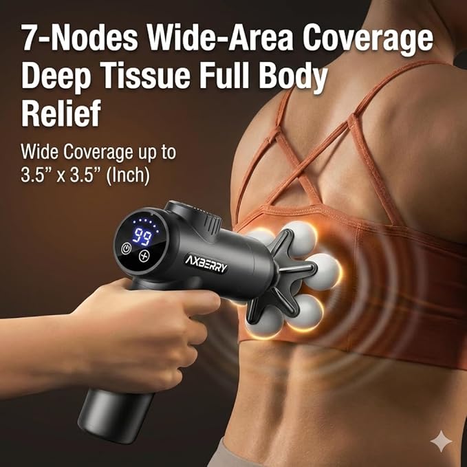 AxBerry Massage Gun Deep Tissue Body Massager Percussion Massage Gun Handheld Massage Gun for Back Shoulder Muscle Pain Relief Portable Quiet Professional Muscle Gun Mini Massager