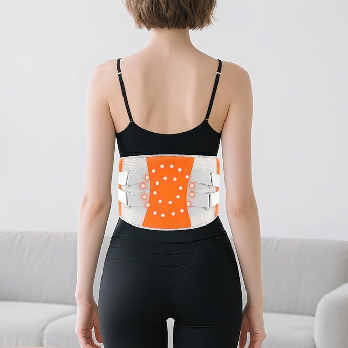 Heating Belt for Back Pain Portable Lower Back Massager 104-158℉ Grey Polyester 3-Speed Vibration LCD 1800mAh for Home Office Chronic Pain Relief