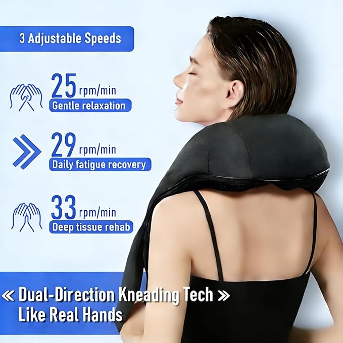 Cordless Neck and Shoulder Massager with Heat - Rechargeable Shiatsu Back Massager for Pain Relief - Deep Tissue Kneading Massage Pillow for Neck Back Shoulders Legs - Gifts for Men &amp Women