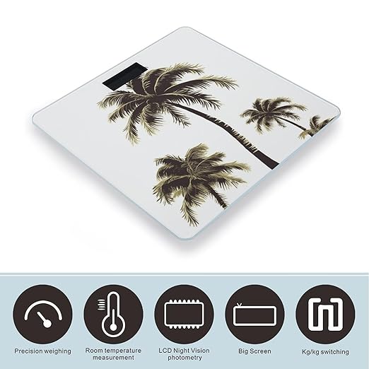 Palm Tree Scale for Body Weight Sturdy Tempered Glass Weighing Scales with LCD Display Accurate Digital Bathroom Scale Convenient Body Fat Smart Scales 400lb