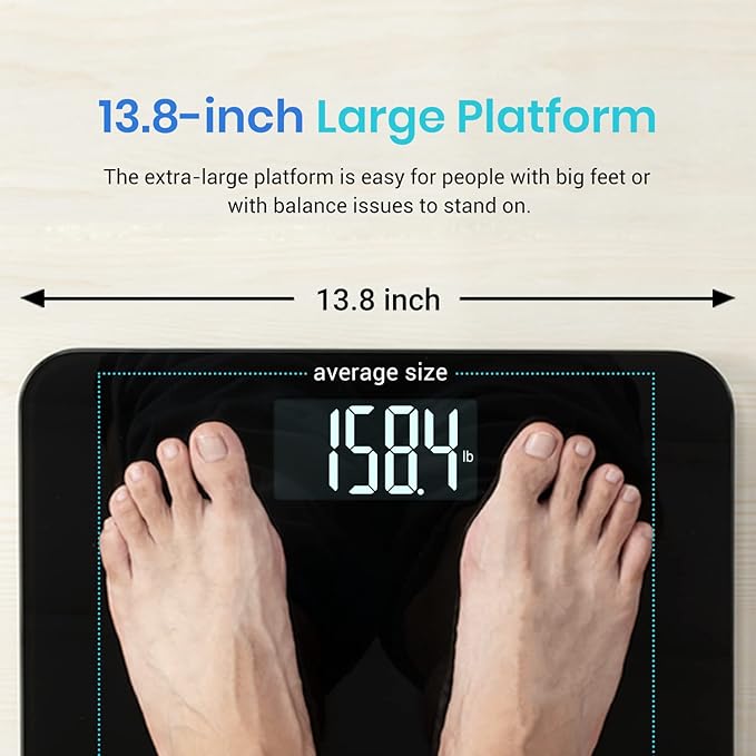 Etekcity Scale for Body Weight Bathroom Digital Weighing Machine for People Extra Wide Platform and High Capacity Accurate and Safe Large Number and Easy-to-Read on Backlit LCD Display 440 lb