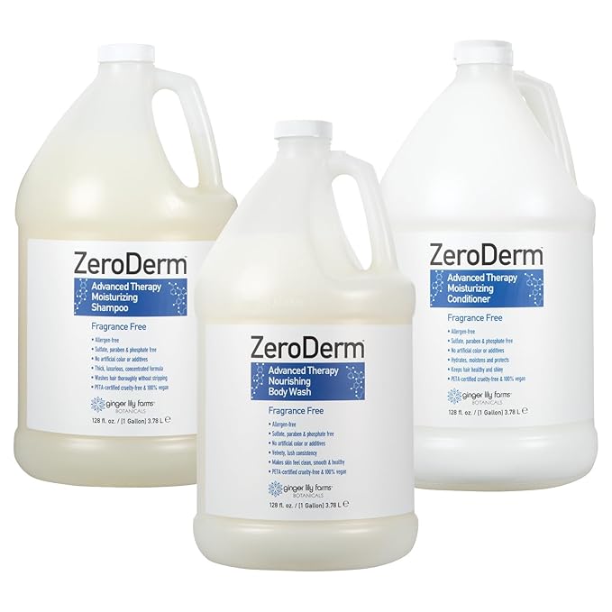 Ginger Lily Farms Botanicals ZeroDerm Advanced Therapy Body Wash + Shampoo + Conditioner Bundle 1 Gallon Each