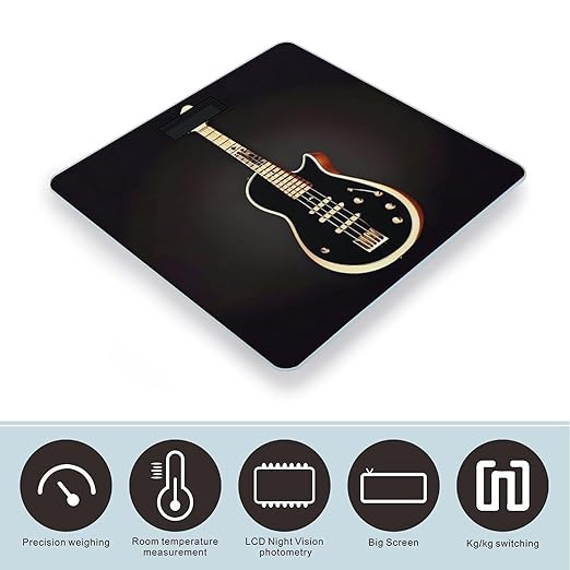 Black Guitar Scale with LCD Precision Weighing Scales Sturdy Tempered Glass Weight Scales Easy-to-Read Anti-Slip Weight Digital Bathroom Scale for Daily
