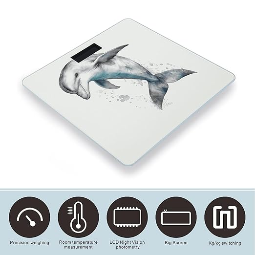 Watercolor Whale Art Scale for Body Weight Sturdy Tempered Glass Weighing Scales with LCD Display Accurate Digital Bathroom Scale Convenient Body Fat Smart Scales 400lb