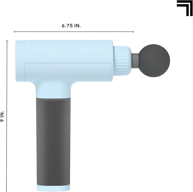 Sharper Image Deep Tissue Percussion Massage Gun Powerboost Rechargeable Handheld Massager 6 Adjustable Speeds 5 Attachment Heads &amp Carrying Case Full Body Muscle Pain Relief Light Blue