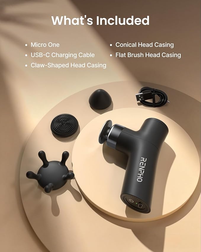 RENPHO Micro One Super Mini Massage Gun for Women Portable Travel Massager for Muscle Relief FSA Approved 4-Speed Percussion Massage Gun for Office Home &amp Daily Comfort HSA