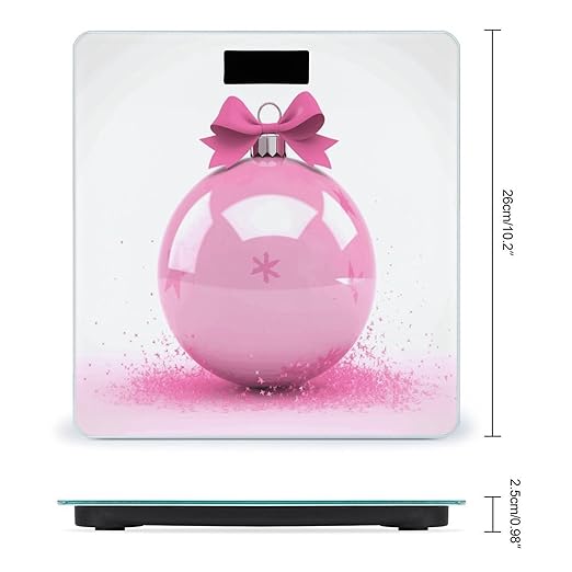 Pink Christmas BallScale for Body Weight with LCD High Precision Weighing Scales Fashion Sturdy Tempered Glass Weight Scales Easy-to-Read Digital Bathroom Scale for Daily 400lb