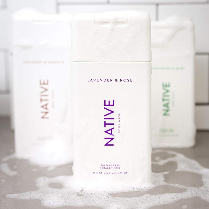 Native Body Wash 3 Pack - Natural Body Wash Women &amp Men - SLS &amp Paraben Free - Cucumber &amp Mint Coconut &amp Vanilla Lavender &amp Rose