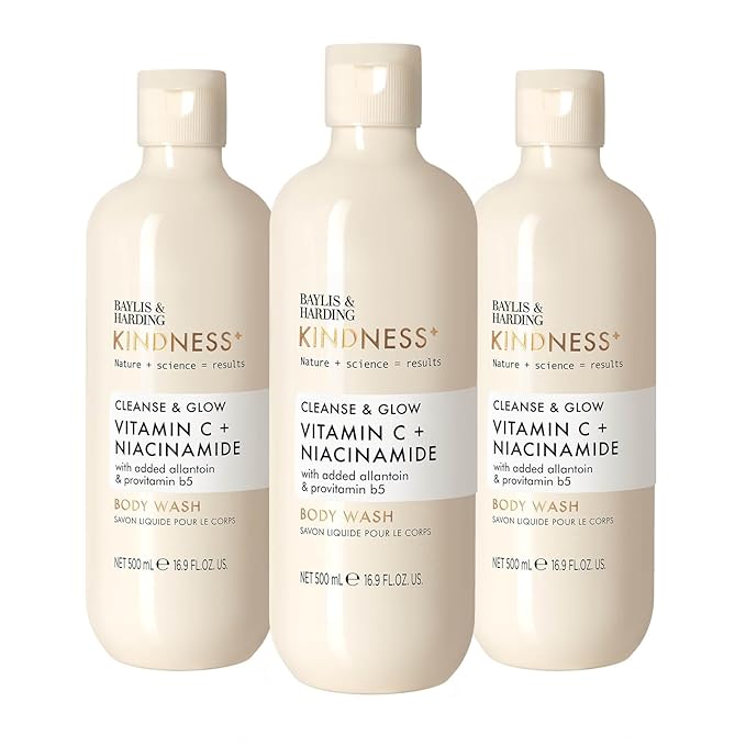 Baylis &amp Harding Kindness + Vitamin C &amp Niacinamide Orange &amp Mango Fragrance 16.9 fl. oz Cleanse &amp Glow Body Wash (Pack of 3) - Biodegradable Formula - Vegan Friendly