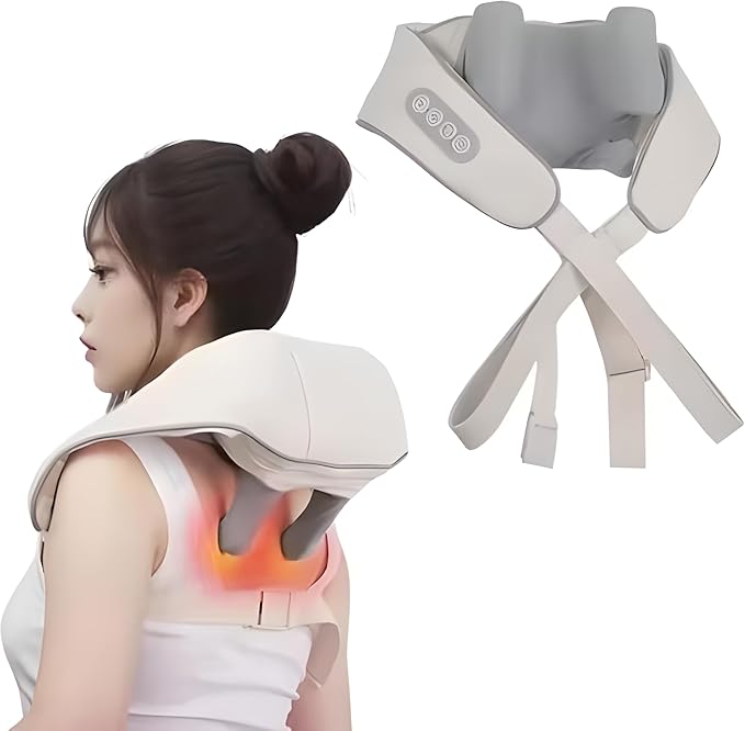 Virexo Neck and Shoulder Massager Shiatsu with Deep Kneading and Heat Cordless Relaxing Muscle Massage Beige