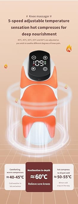 Electric Heating KneePad with Massage function Heat and Vibration Therapy Joint Protection Relieve Knee Soreness Knee Brace Wrap Orange and Blue color easy to use.
