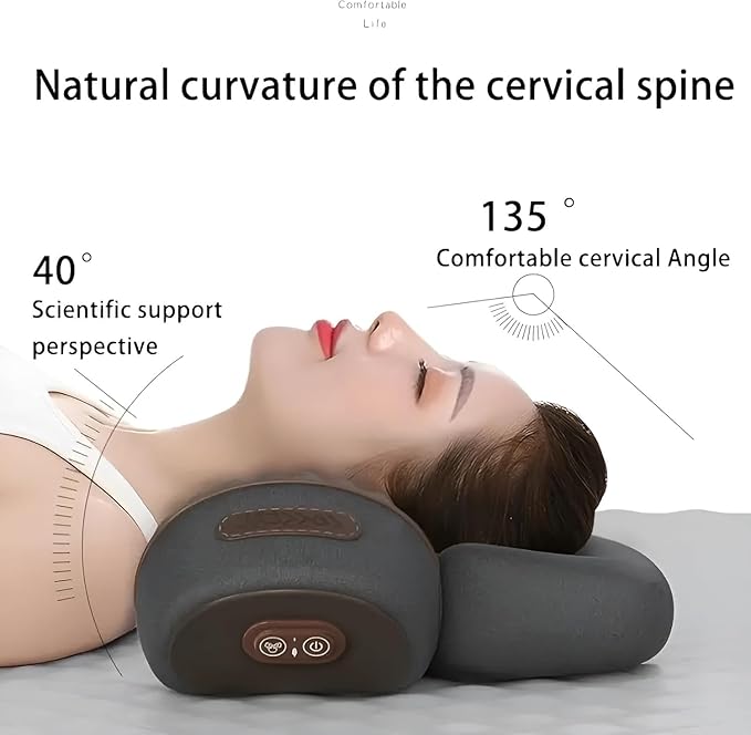3-in-1 Heated Neck Massage Pillow | Memory Foam Cervical Support | Relaxation Pillow for Home &amp Office (Grey)