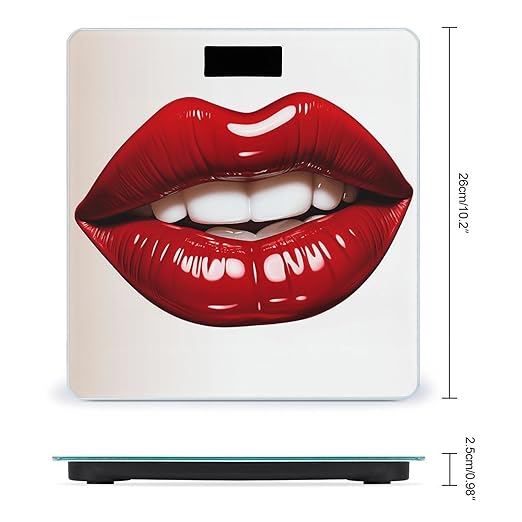 Cute Graphic Red Lips Bathroom Scale Large LCD Backlight Display Digital Scale Rounded Corners Body Scales Automatic Power On/Off Bathroom Scales for Home Bedrooms