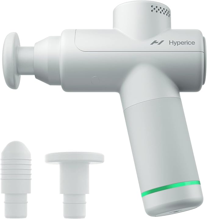 Hyperice Hypervolt Go 2 - Arctic Grey - Featuring Quiet Glide Technology - Handheld Percussion Massage Gun - 3 Speeds 2 Interchangeable Heads - Helps Relieve Sore Muscles and Stiffness