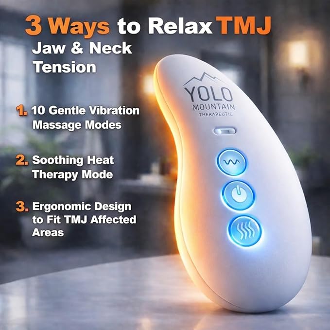 Yolo Mountain Therapeutic™ Premium TMJ Relief Massager – Heated Jaw &amp Neck Massager w/ 10 Precision Vibration Modes Waterproof Electric Masseter Therapy Device for Jaw Pain Tension &amp Bruxism