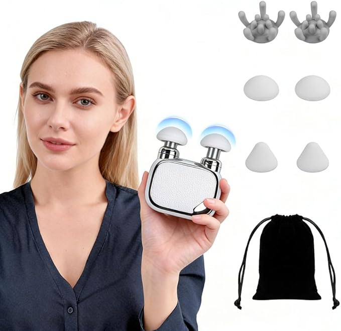 Mini Handheld Massager - Portable Electric Dual Head Massager for Neck Shoulder Back &amp Body Muscle Relief - Compact Personal Massage Device with Travel Pouch