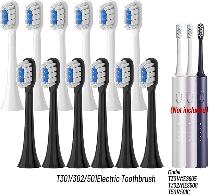 Replacement Brush HeadsCompatible for T301 T302 T501 /501CSonic Electric Toothbrush Head Soft Bristle Nozzles(T301-302-WH6BK6)