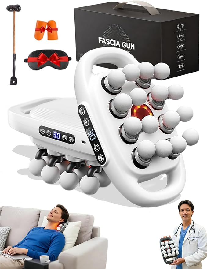 Veloreva Massager 2026 New 16 Head Massage Gun Deep Tissue 3 Modes 30 Speeds &amp 50kg Thrust Pro Neck Massager with Long-Lasting Battery Quiet Cordless for Neck Waist Body Muscle (16-Head-Whit