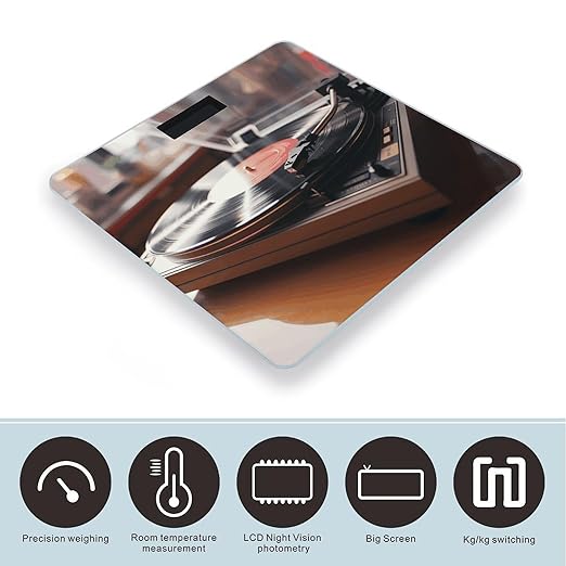 Record Player Scale for Body Weight Sturdy Tempered Glass Weighing Scales with LCD Display Accurate Digital Bathroom Scale Convenient Body Fat Smart Scales 400lb