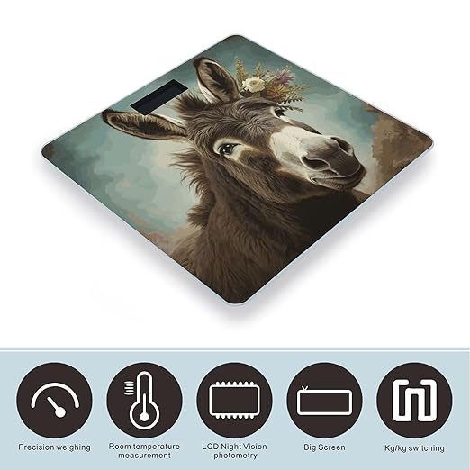 Digital Bathroom Scale for Body Weight Scale with Bright LCD Display High Accuracy Step-On Technology Auto On/Off Donkey Animals Digital Scales 400 Lbs /180kg