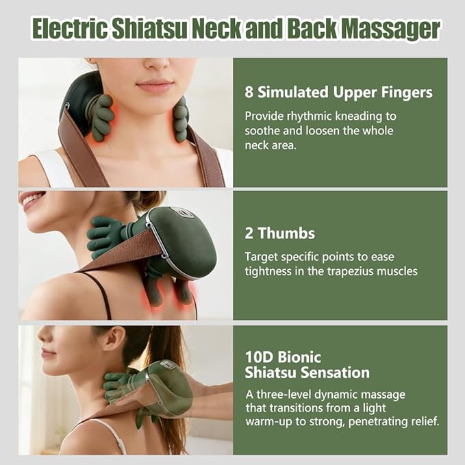 2026 New Electric Shiatsu Neck and Back Massager Neck Massager with Heat Shoulder Massager 3 Intensity Levels + 2 Heat Settings 4D Kneading Massage Simulates a Real Palm Massage for Comfort