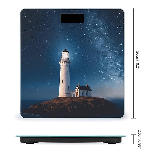 Lighthouse Under Starry Night Sky Scale for Body Weight Accurate Digital Bathroom Scale Toughened Glass High Precision Scales Smart Weight Scales with Large LCD Backlight Display Weighing Machine
